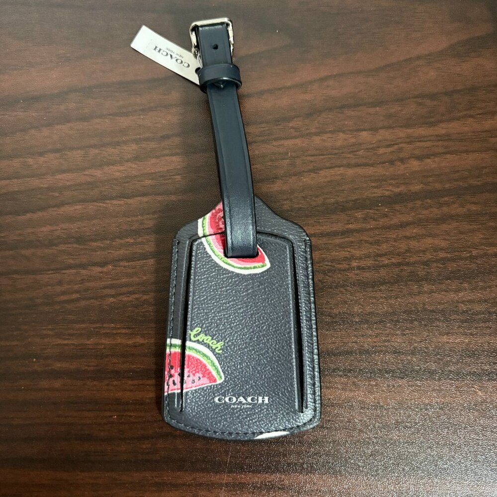 Coach Luggage Tag Watermelon Print ID Navy Red Luxury Resortwear Fruitcore